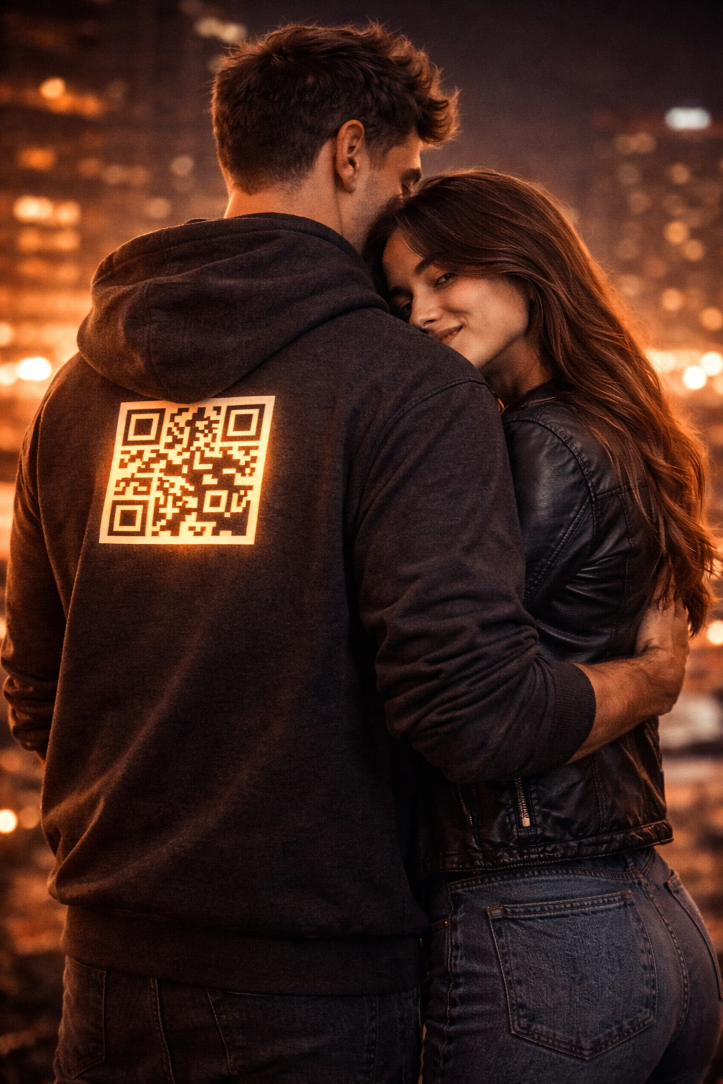 Person wearing QR code outfit